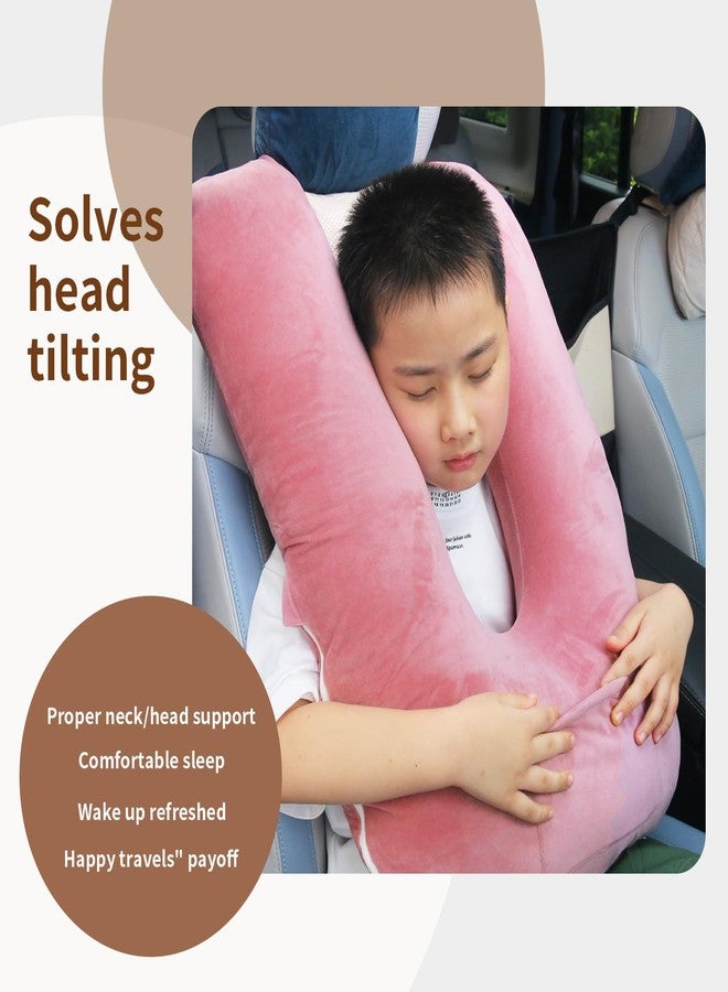 Cococu Travel Pillow for Kids & Adults, Car Pillow for Back Seat, Sleeping Support Cushion for Long Road Trips, Toddler Carseat Pillow with Removable & Washable Cover, Pink - Image 2