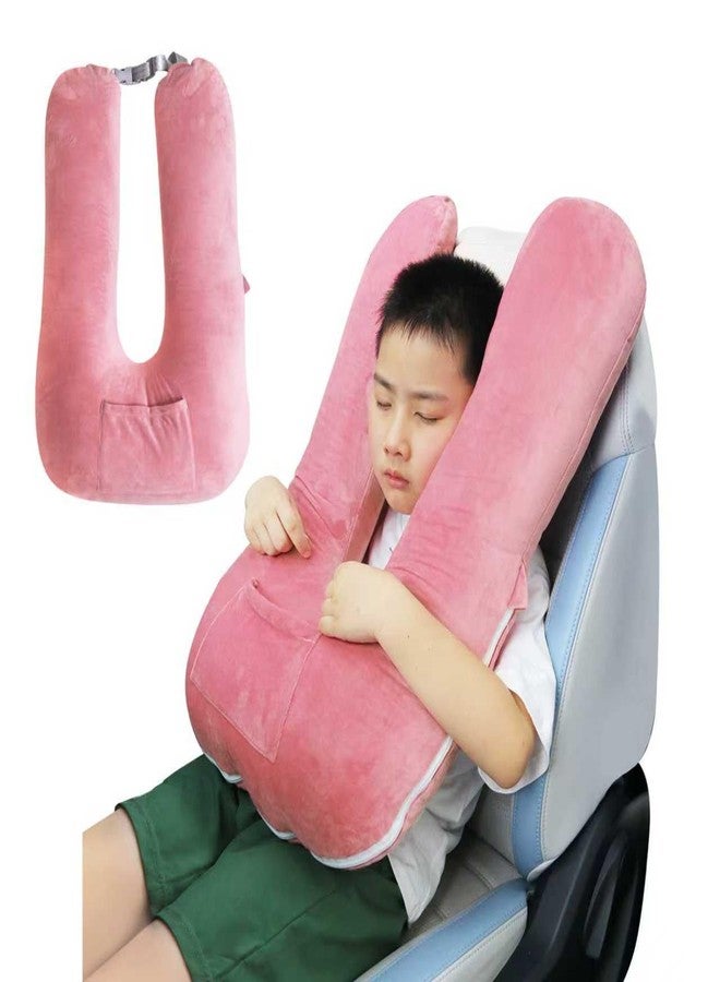 Cococu Travel Pillow for Kids & Adults, Car Pillow for Back Seat, Sleeping Support Cushion for Long Road Trips, Toddler Carseat Pillow with Removable & Washable Cover, Pink - Image 1