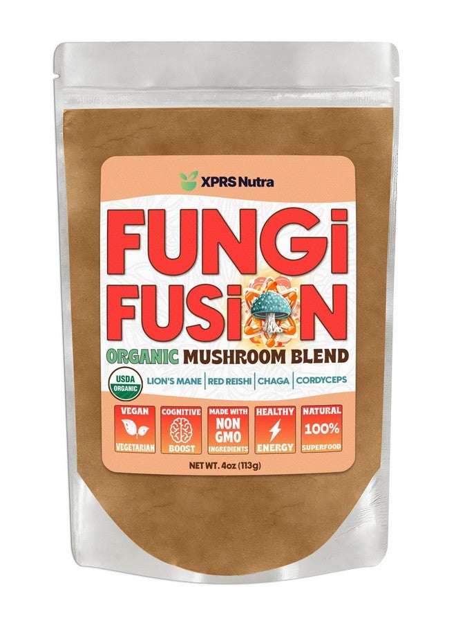 XPRS Nutra خليط مسحوق الفطر العضوي XPRS نوترا فنجاي فيوجن، خليط متميز من فطر ليوينز مان، ريشى، تشاجا، وكورديسيبس من أجل الوضوح الذهني، الإدراك، الطاقة والمناعة - 4 أونصة - Image 1