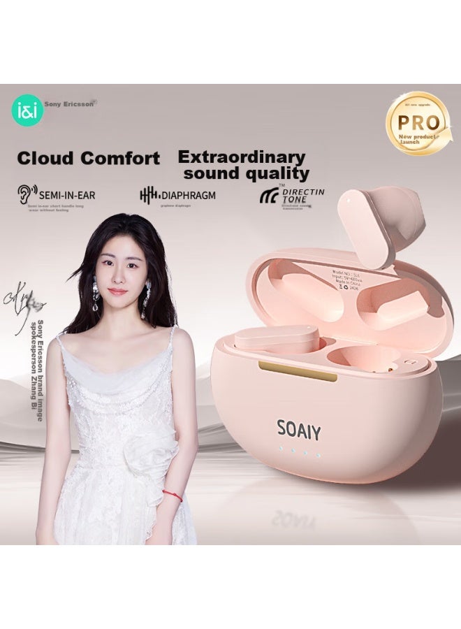 Soaiy Sl6 Pro Bluetooth Earphones True Wireless Open Ear Clip-on Sports Running Cycling Call Noise Reduction Compatible With Apple Huawei Xiaomi Pink - Image 1