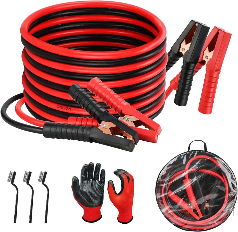 Anesty Jump Leads Car Van Battery Starter Cable, Heavy Duty 2000AMP 4 Meters Long Booster Jumper Cables, with Gloves, Brush, Bag - Image 1