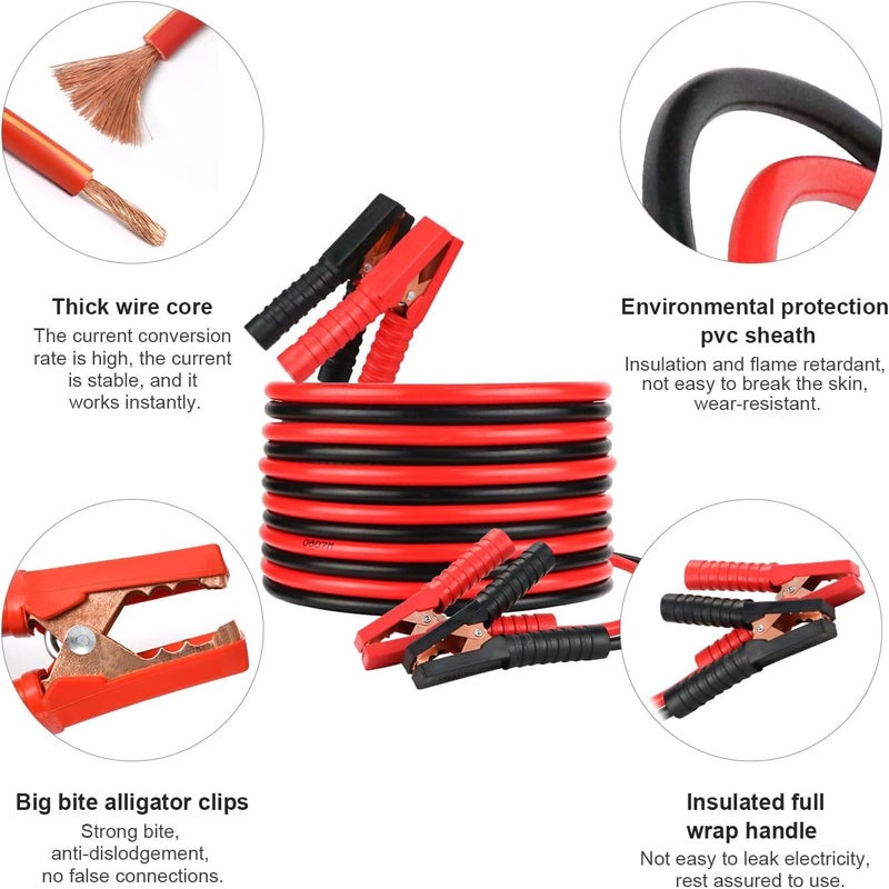 Anesty Jump Leads Car Van Battery Starter Cable, Heavy Duty 2000AMP 4 Meters Long Booster Jumper Cables, with Gloves, Brush, Bag - Image 2
