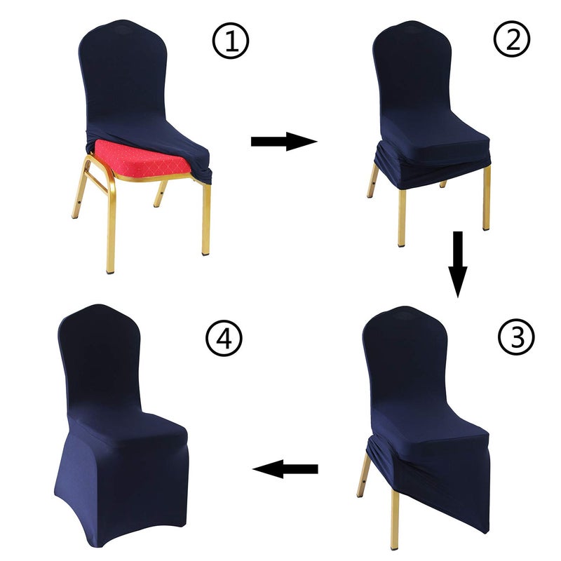 WELMATCH Navy Stretch Spandex Chair Covers - 12 pcs Wedding Party Dining Scuba Elastic Chair Covers (Navy, 12) - Image 5