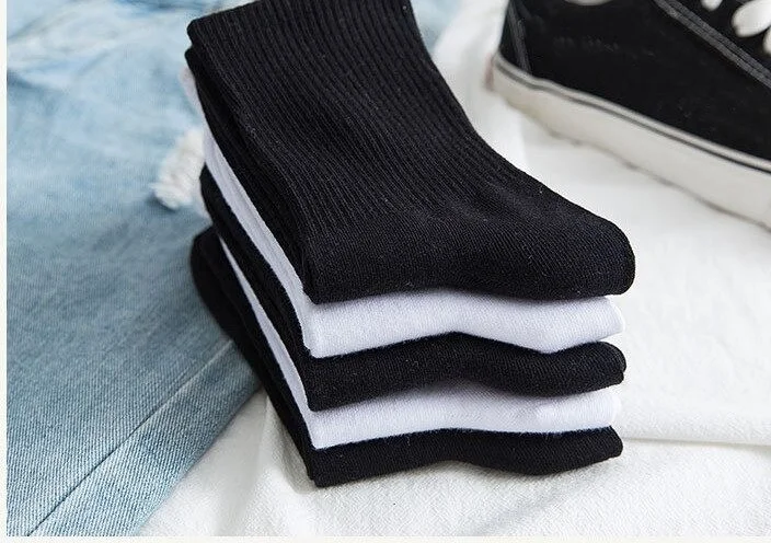 بي جي كي Unisex 5 Pack Black+white Unlined Cotton College Tennis Socks