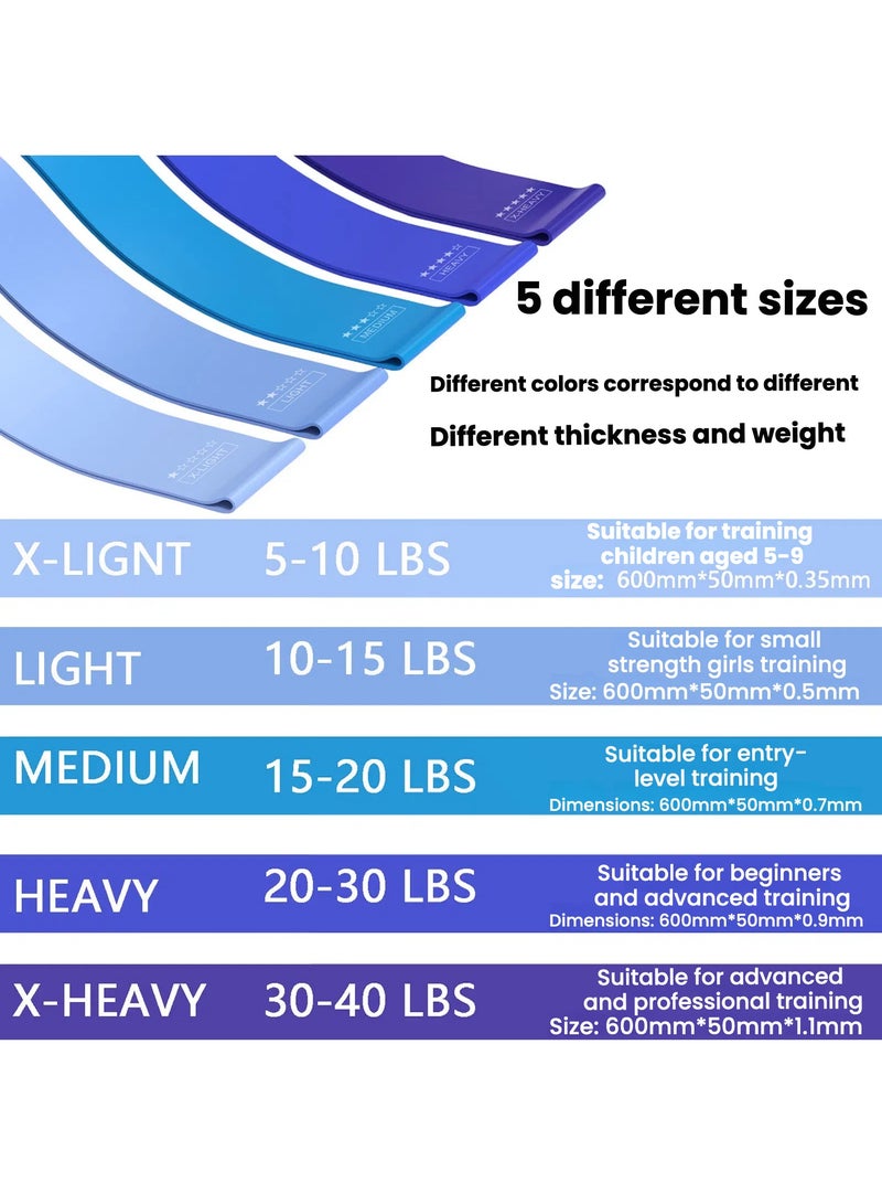 إيست تشويكس 5  مجموعة فرق المقاومة النسائية للكمبيوترات الشخصية - فرق اللياقة البدنية المطاطية المضادة للانزلاق للتدريب والبيلاتيس واليوغا وتمارين العلاج البدني والتمدد والشكل مع حقيبة الحمل ودليل التعليمات（أزرق） - Image 2
