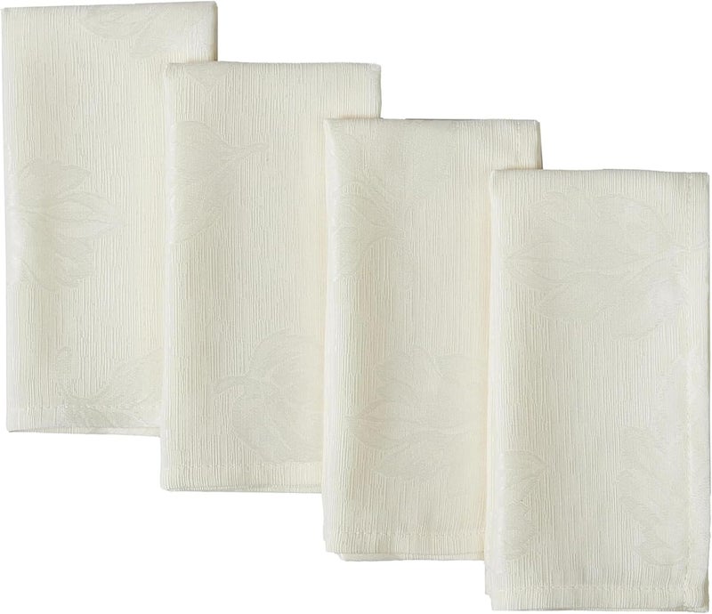Newbridge Ivory Tremont Autumn Leaf Damask Fabric Napkins Set of 4 Napkins Fall Swirling Leaves Soil Resistant Easy Care Solid Color Table Cover for Holiday Party Dining - Image 1