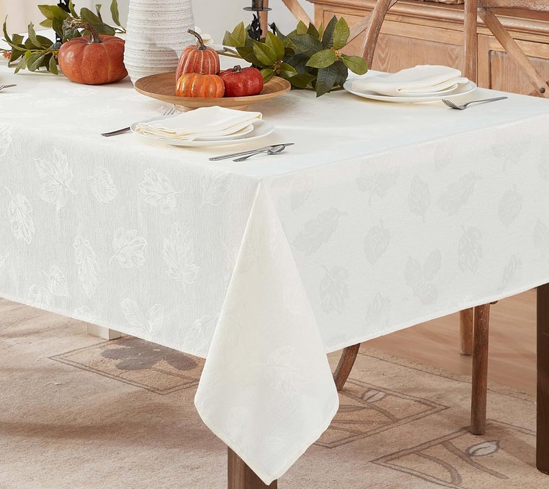 Newbridge Ivory Tremont Autumn Leaf Damask Fabric Napkins Set of 4 Napkins Fall Swirling Leaves Soil Resistant Easy Care Solid Color Table Cover for Holiday Party Dining - Image 4