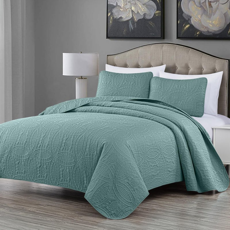 Chezmoi Collection Chezmoi Collection Austin 3Piece Oversized Bedspread Coverlet Set Queen Spa Blue 