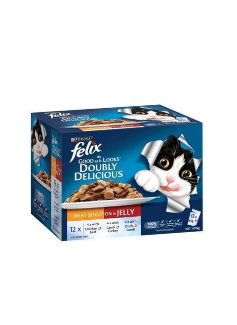 Felix Doubly Delicious Meat Wet Cat Food 12X85G