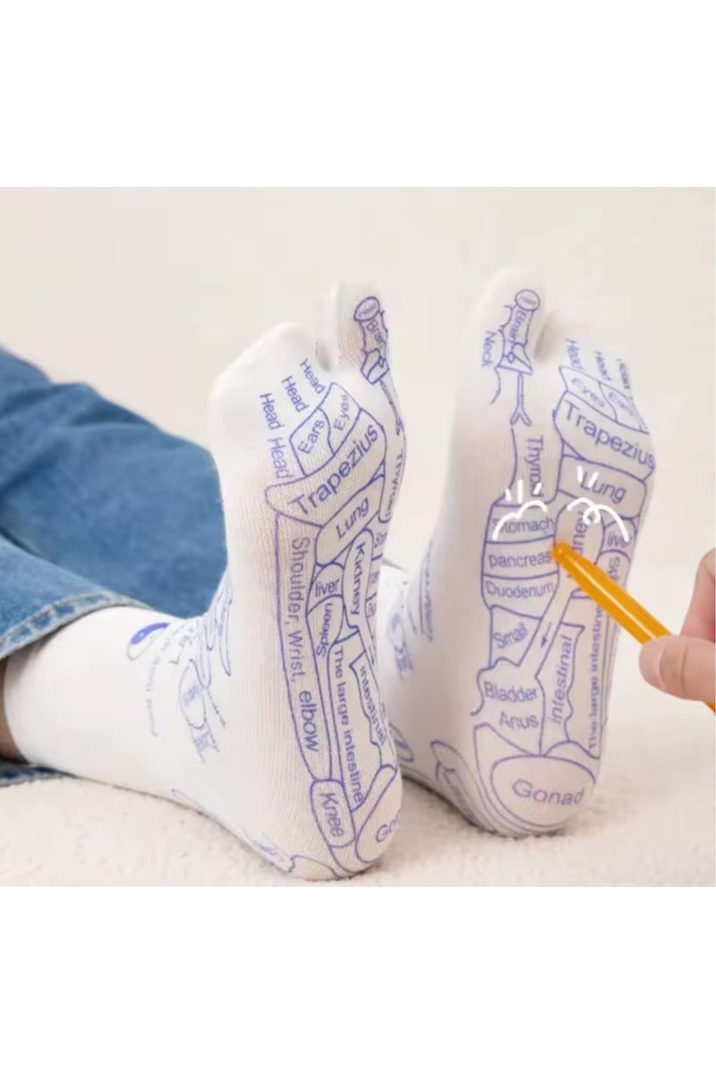 Generic A set of 7 pieces to illustrate pressure points with a reflexology massage stick, concentrated only in the feet and hands. The set includes a pressure stick, a pair of hand gloves with a diagram of the pressure points, a pair of men's socks, and a pair of women's socks with a diagram of the pressure points. The set is designed with precision and ease to help you apply pressure to the massage points of the reflexology areas.  - Image 2
