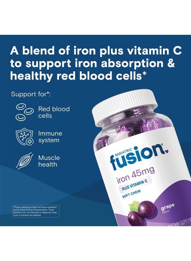 Bariatric Fusion مكمل الحديد للنساء فقر الدم | حديد قابل للمضغ مع فيتامين C | نكهة العنب | لطيف على المعدة فومارات الحديد للنساء والرجال | خالي من الجلوتين | 60 حبة - Image 2
