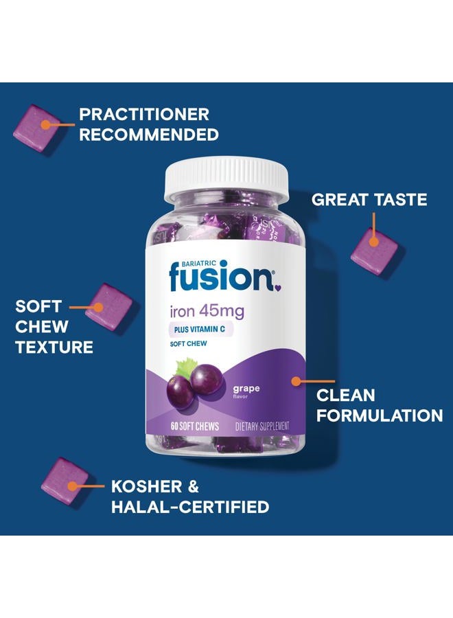 Bariatric Fusion مكمل الحديد للنساء فقر الدم | حديد قابل للمضغ مع فيتامين C | نكهة العنب | لطيف على المعدة فومارات الحديد للنساء والرجال | خالي من الجلوتين | 60 حبة - Image 3