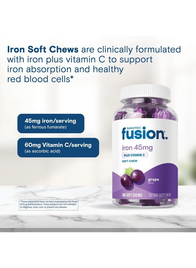 Bariatric Fusion مكمل الحديد للنساء فقر الدم | حديد قابل للمضغ مع فيتامين C | نكهة العنب | لطيف على المعدة فومارات الحديد للنساء والرجال | خالي من الجلوتين | 60 حبة - Image 5