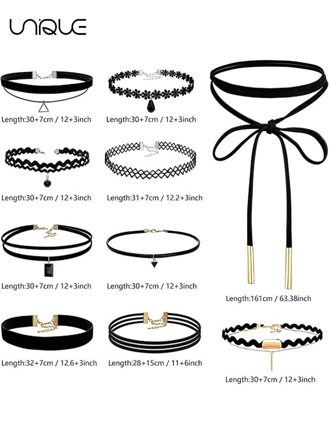 Unique 10PCS Black Choker Necklaces - Y2K 90s Layered Necklaces - 10 Styles - Adjustable Vintage Necklace Set - Comes with Storage Bag - Black - Image 2