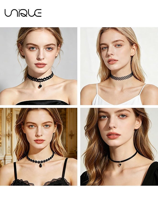 Unique 10PCS Black Choker Necklaces - Y2K 90s Layered Necklaces - 10 Styles - Adjustable Vintage Necklace Set - Comes with Storage Bag - Black - Image 4