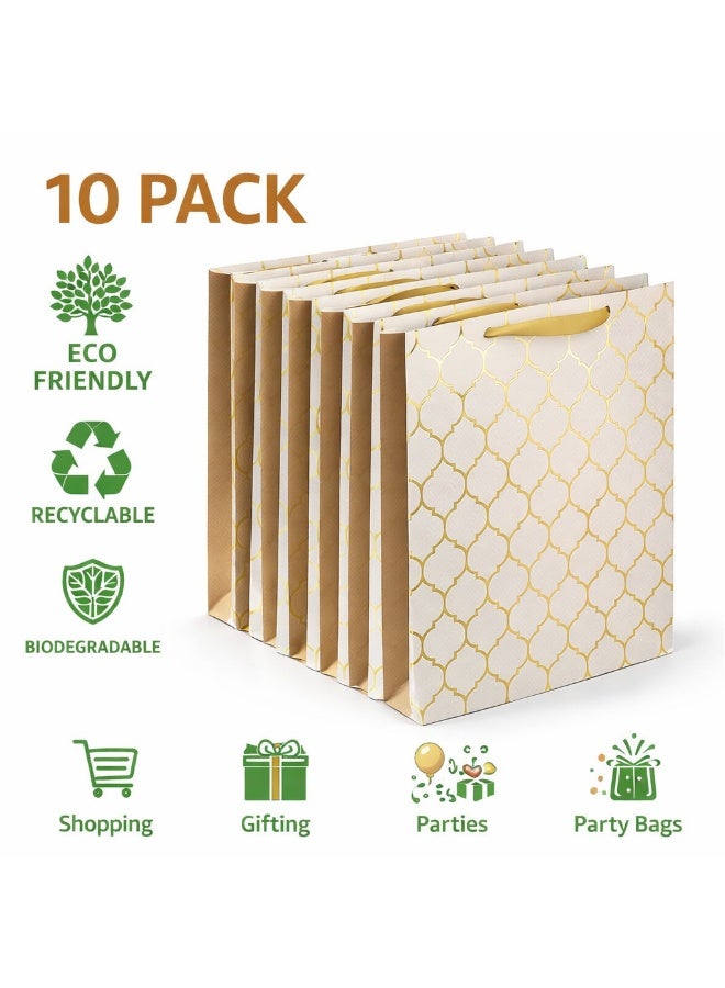 مجموعة من 10 أكياس هدايا من الورق الصديق للبيئة مع مقابض وأكياس ورقية كبيرة وأكياس تسوق وأكياس بيع بالتجزئة وأكياس حفلات - Image 2
