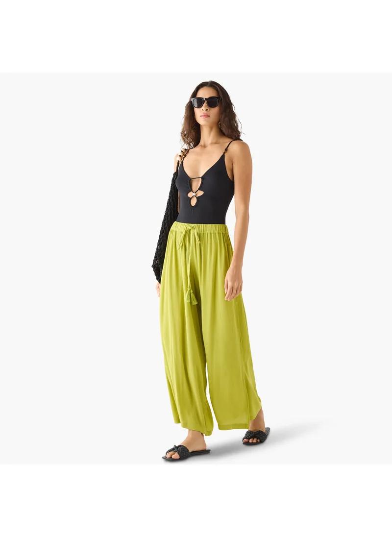 FAV Textured Palazzo Pants with Drawstring Closure