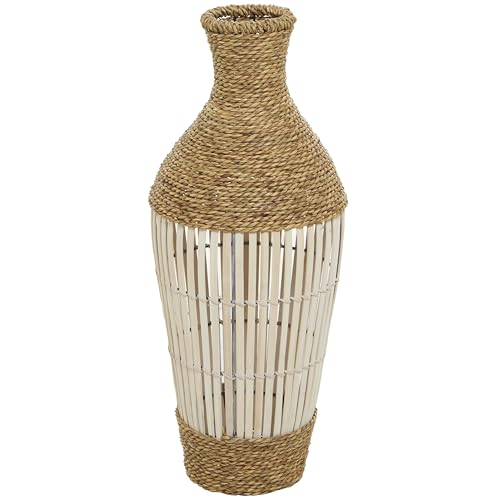 Deco 79 Seagrass Handmade Decorative Vase Wrapped Tall Floor Centerpiece Vase with Open Framed Cream Bamboo Center Vase for Home Decoration 10 x 10 x 25 Brown