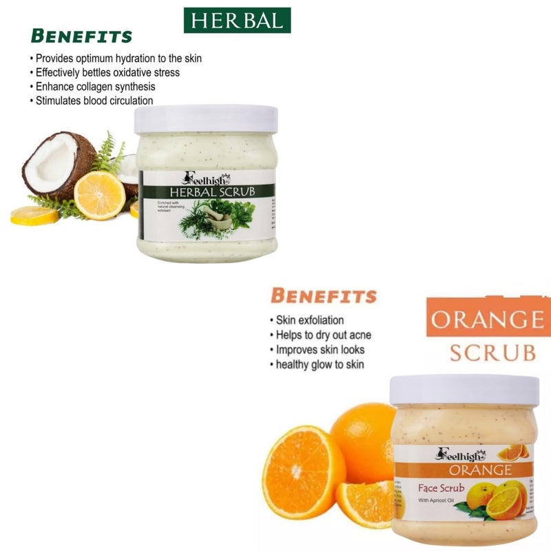FEELHIGH Face  Body Herbal Scrub Helps to Hydration to the skin Enriched Natural Cleansing Exfoliant500ml And Orange Scrub Enriched with Apricot Oil Improve Skin looks 500ml Men  Woman - Image 2