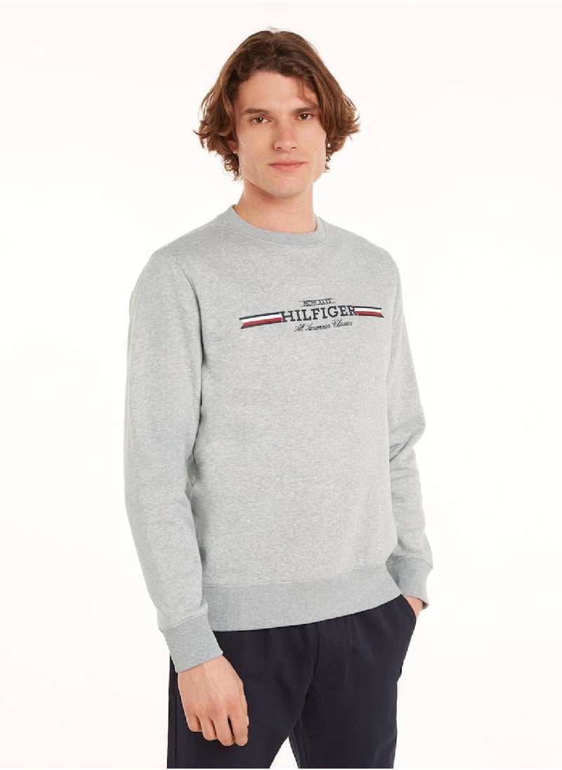TOMMY HILFIGER Men's Sripe Pullover Hoodie, Grey - Cotton  - Image 1
