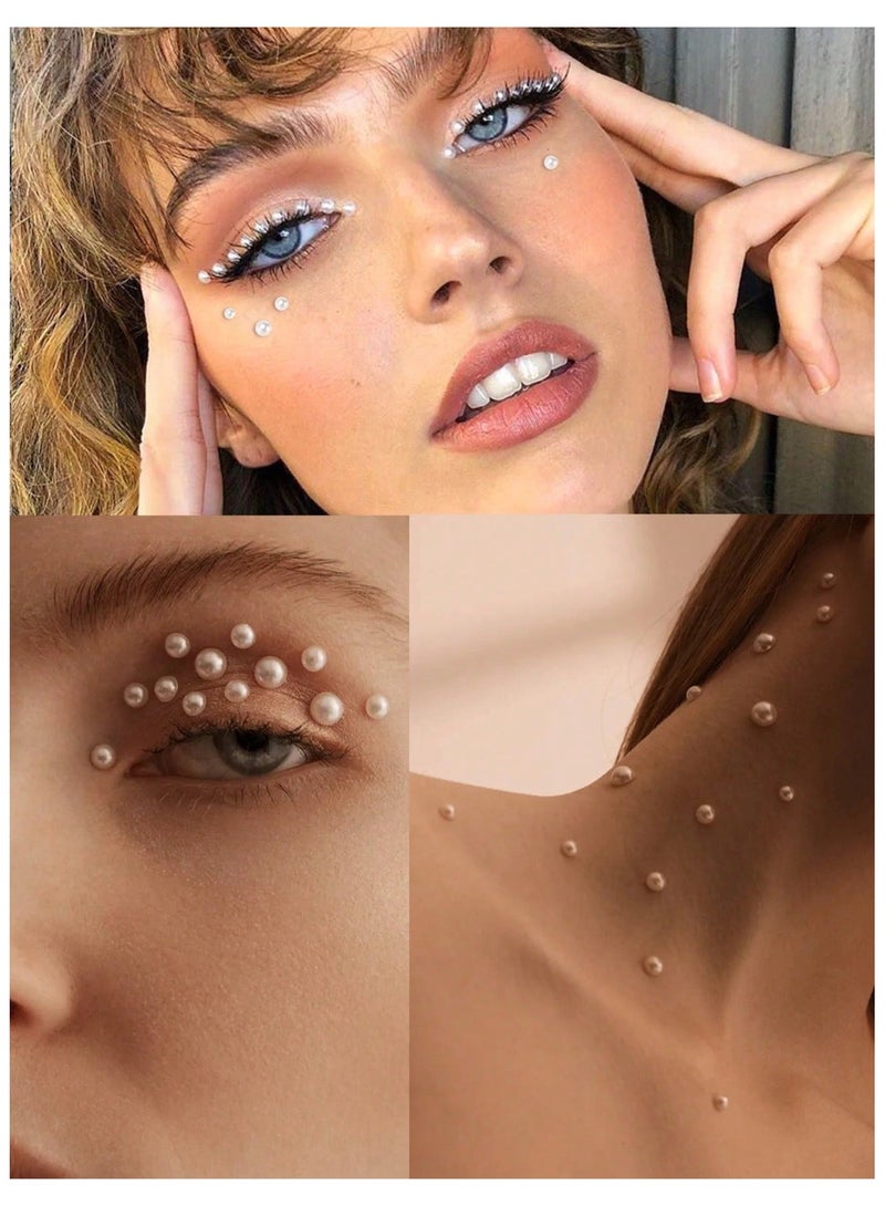 2 ورقة ملصقات لؤلؤ لاصقة ذاتية اللصق، لآلئ ملصقات أحجار كريمة للشعر والوجه والمكياج والعيون والأظافر والحرف اليدوية، أحجام متنوعة - Image 4