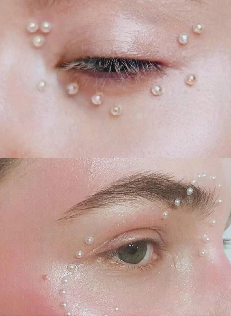 2 ورقة ملصقات لؤلؤ لاصقة ذاتية اللصق، لآلئ ملصقات أحجار كريمة للشعر والوجه والمكياج والعيون والأظافر والحرف اليدوية، أحجام متنوعة - Image 3