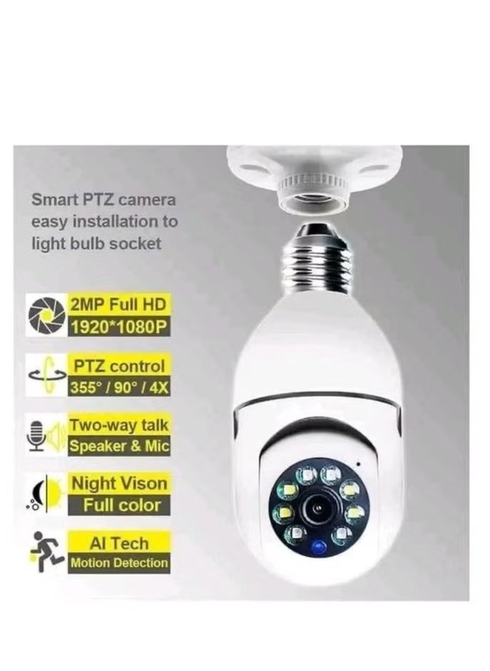 TIGER - Light Bulb-Shaped Smart Security Camera – 1080P HD Wireless Wi-Fi Surveillance Camera | Motion Detection, Night Vision, 2-Way Audio | Easy Installation via E27 Socket | Smart Home Indoor/Outdoor Light Bulb Camera | Remote Access via Mobile App - Image 1