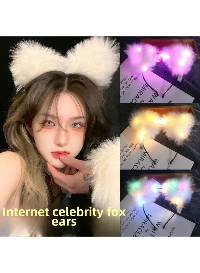 Light-emitting Hair Accessories Cat Ears Light-emitting Flash Crown Light-emitting Rabbit Ears Headband Concert Support Headdress-Color:14 Lamp Rainbow Long Velvet Rabbit Ear Hair Hoop  - Image 3
