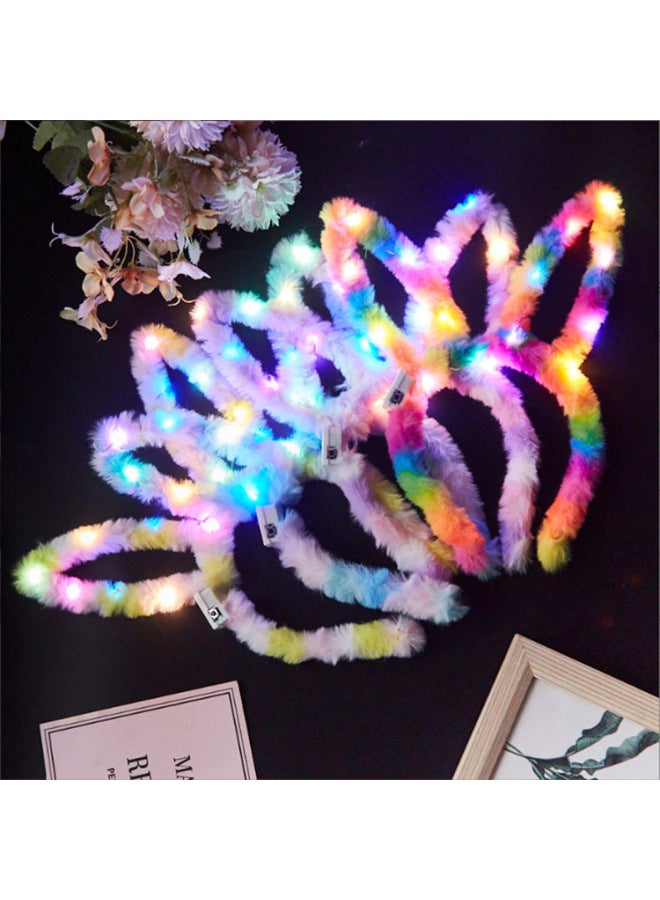 Light-emitting Hair Accessories Cat Ears Light-emitting Flash Crown Light-emitting Rabbit Ears Headband Concert Support Headdress-Color:14 Lamp Rainbow Long Velvet Rabbit Ear Hair Hoop  - Image 1