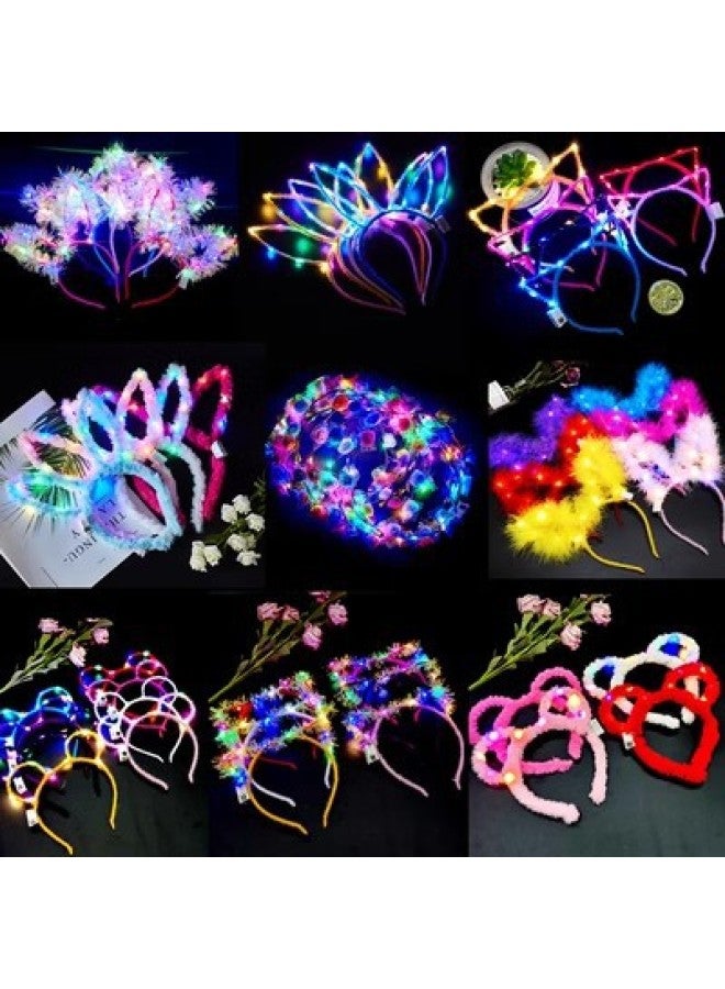 Light-emitting Hair Accessories Cat Ears Light-emitting Flash Crown Light-emitting Rabbit Ears Headband Concert Support Headdress-Color:14 Lamp Rainbow Long Velvet Rabbit Ear Hair Hoop  - Image 2