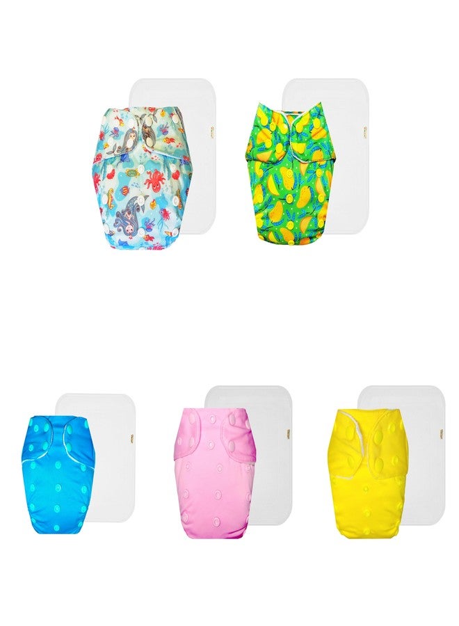حفاضات دمبلدو القماشية الممتازة مع حشوة قطنية (عبوة من 5) | ناعمة ولطيفة | وسادة ماصة من 6 طبقات | أزرار كبس قابلة للتعديل | موثوق بها من قبل الأمهات | من 3 أشهر إلى 3 سنوات | للجنسين - Image 1