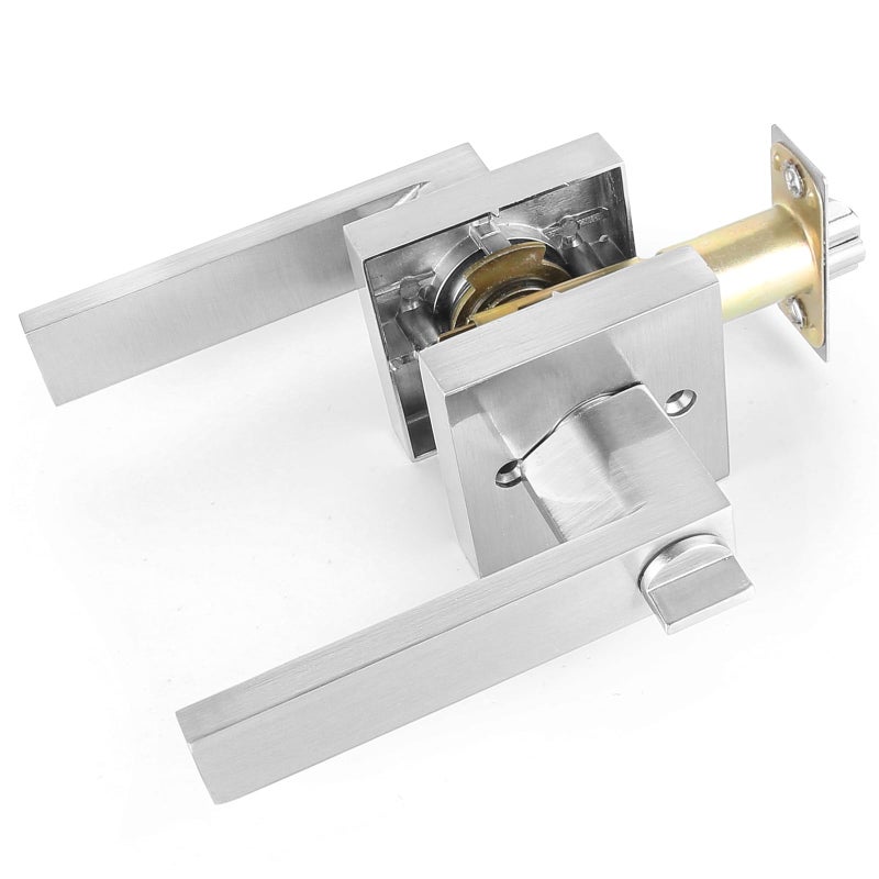 ANNFUZ Entry Door Handle with Lock and Keys,Front Door Exterior Door Lever,Not Alike Keys Reversible Lever for Right & Left Side,for Front Entrance and Bedrooms,Satin Nickel - Image 2