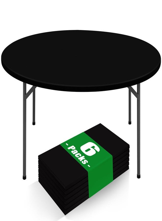 Moosfor Round Spandex Tablecloth 6 Pack, Elastic Fitted Waterproof Tablecloths for 45"-56" Tables, Stretch Washable Picnic Table Cover for Camping, Dining, Indoor and Outdoor, Black - Image 1