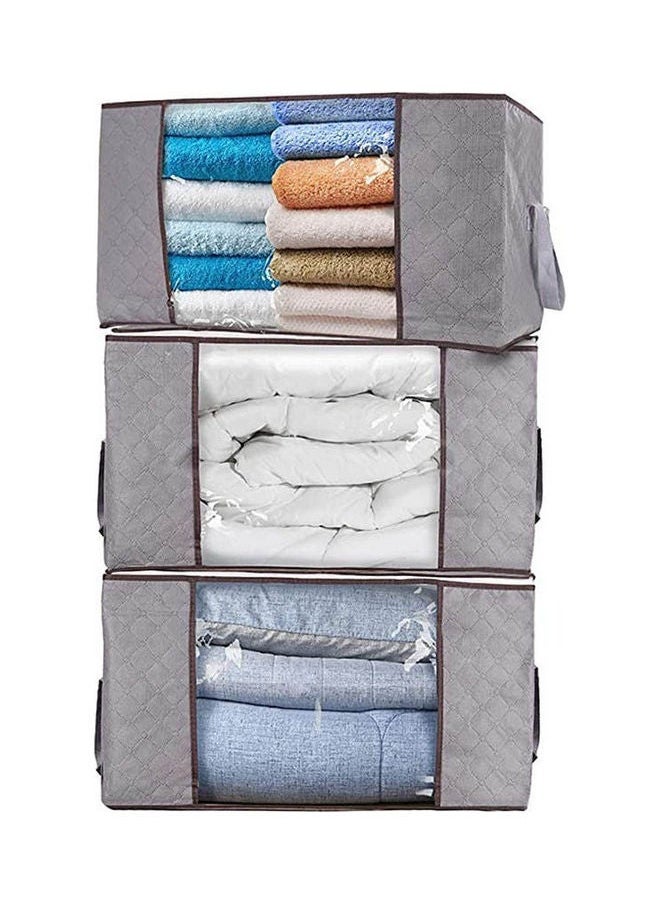 3Pcs Foldable Closet Organizer Clothing Storage Bag Box With Clear Window, Waterproof Durable Fabric Grey  - Image 1