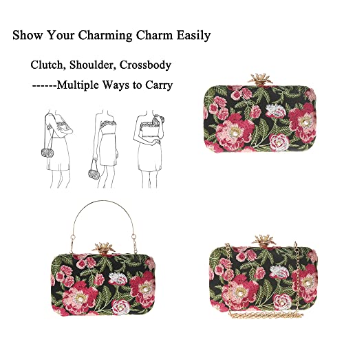 DA BODAN Womens Vintage Floral Embroidery Clutch Evening Handbag Shoulder Bags Purse for Wedding Party Prom - Image 3