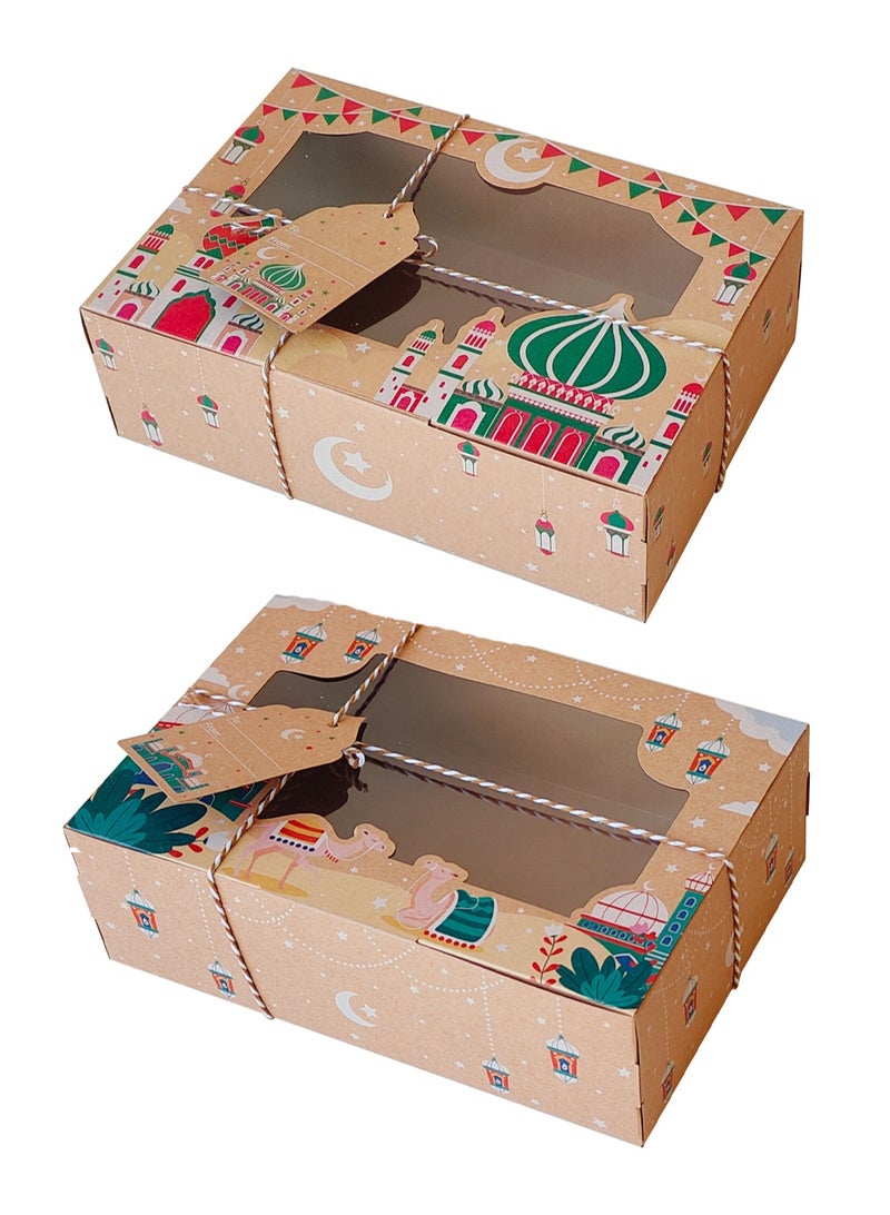 8 pieces/pack of 4 styles of Eid al Fitr Mubarak transparent window kraft paper box biscuit gift box - Image 5