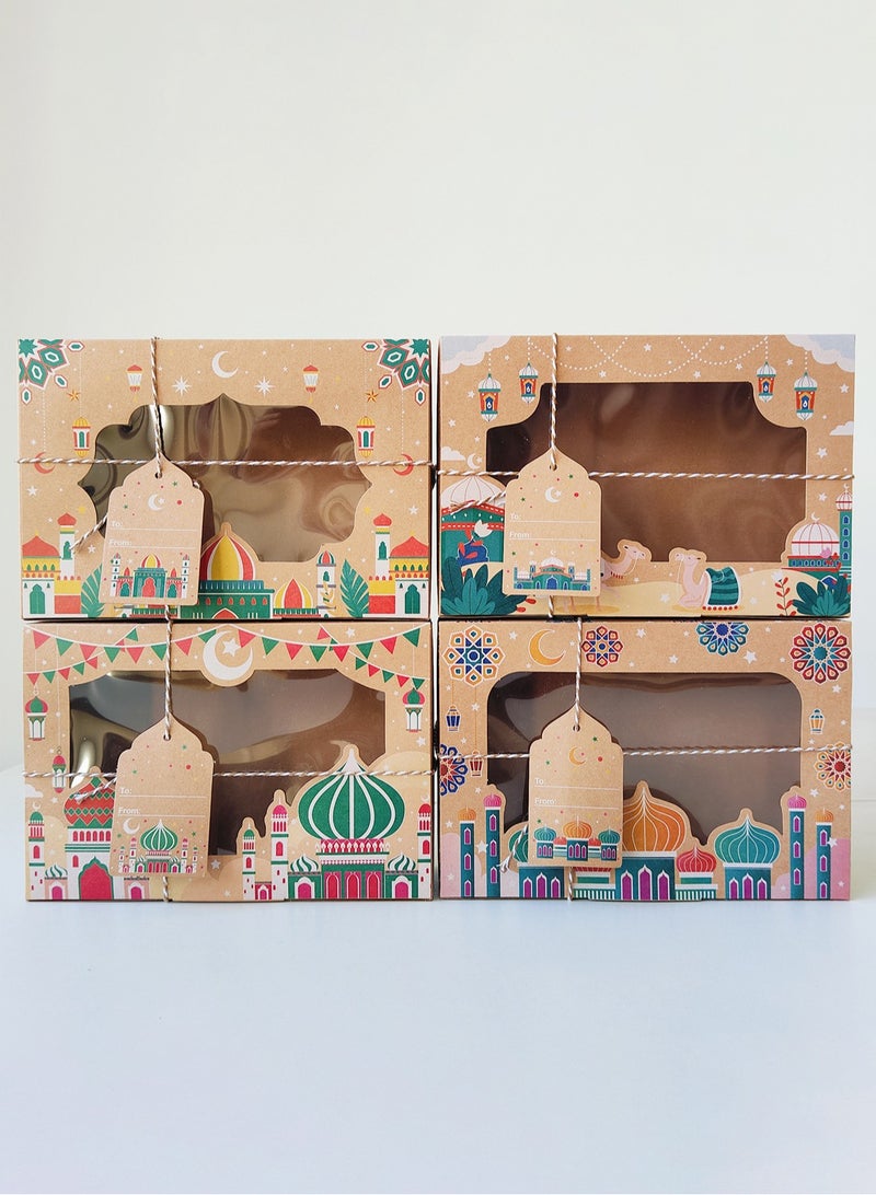 8 pieces/pack of 4 styles of Eid al Fitr Mubarak transparent window kraft paper box biscuit gift box - Image 1