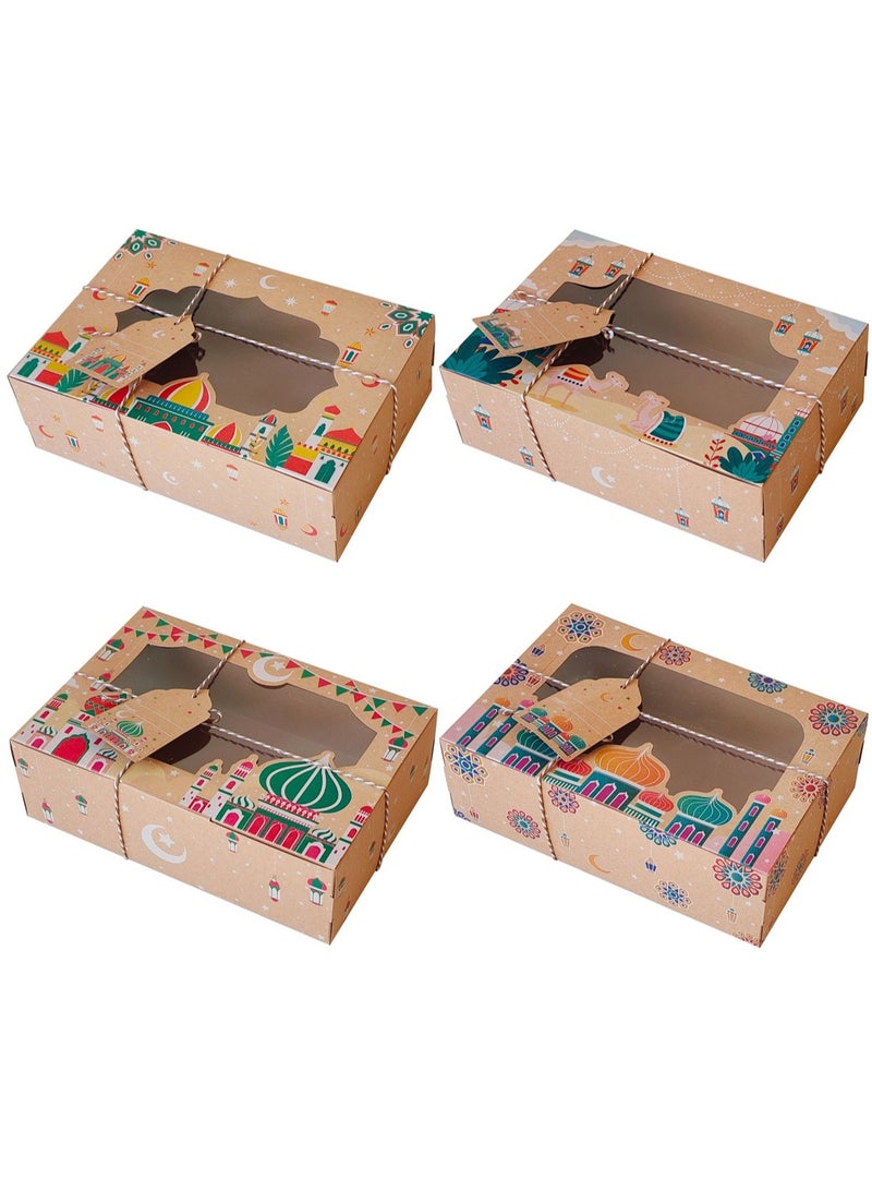 8 pieces/pack of 4 styles of Eid al Fitr Mubarak transparent window kraft paper box biscuit gift box - Image 4