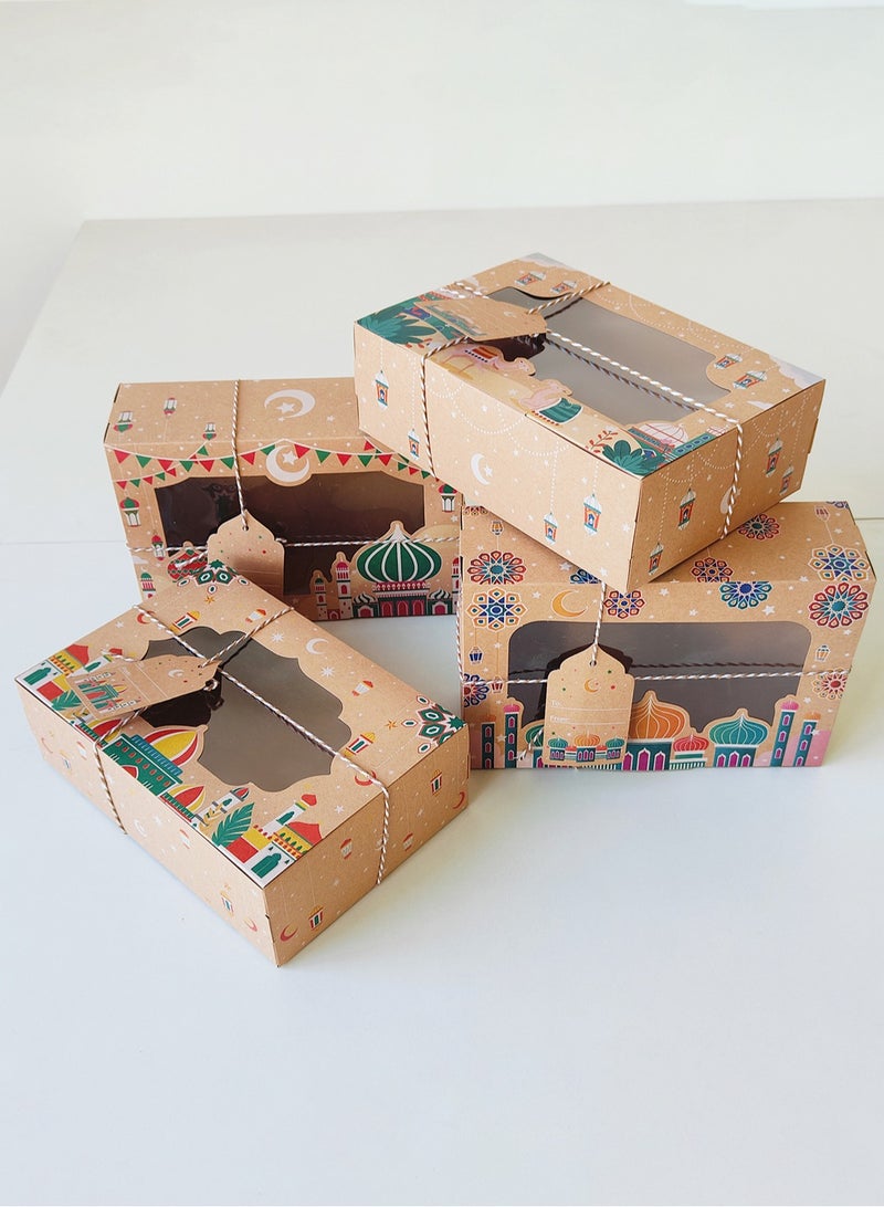 8 pieces/pack of 4 styles of Eid al Fitr Mubarak transparent window kraft paper box biscuit gift box - Image 2