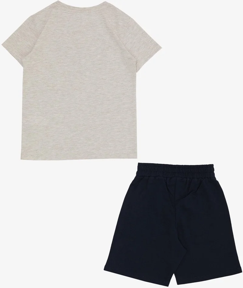 Breeze Boy's Shorts Suit with Text Printed Pockets, Age 8-14, Beige Melange
