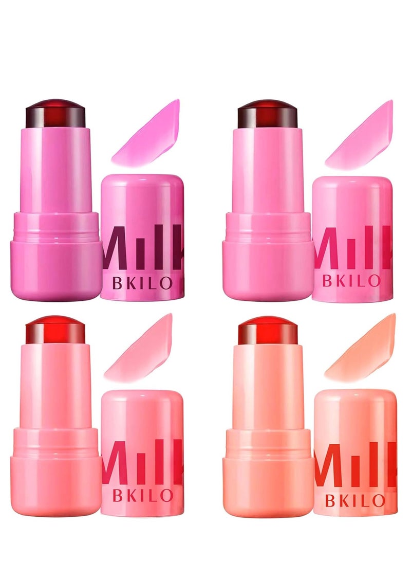 Milk Pack of 4 Milk Jelly Blush Stick, Multi Jelly Tint Blush Stick, Milk Jelly Tint Blush Stick, Lip Tint Stain, Long Lasting Multi Use Makeup Blush Stick, Milk Jelly Blush Tint for Lips Cheek - Image 1