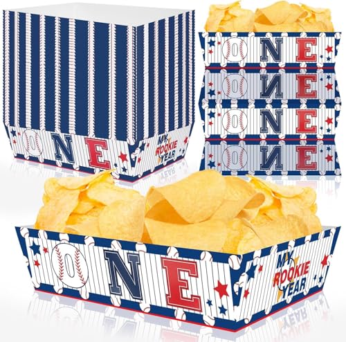 WIQEDOHA Rookie of The Year 1st Birthday Decorations - 50 Pack Baseball Party Supplies Set With Disposable Boats, Paper Food Serving Tray for Baseball Themed First Birthday Party - Image 1