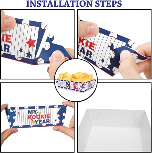 WIQEDOHA Rookie of The Year 1st Birthday Decorations - 50 Pack Baseball Party Supplies Set With Disposable Boats, Paper Food Serving Tray for Baseball Themed First Birthday Party - Image 3