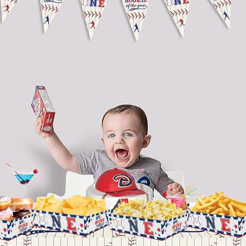 WIQEDOHA Rookie of The Year 1st Birthday Decorations - 50 Pack Baseball Party Supplies Set With Disposable Boats, Paper Food Serving Tray for Baseball Themed First Birthday Party - Image 5