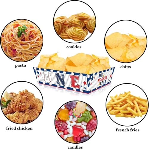 WIQEDOHA Rookie of The Year 1st Birthday Decorations - 50 Pack Baseball Party Supplies Set With Disposable Boats, Paper Food Serving Tray for Baseball Themed First Birthday Party - Image 4