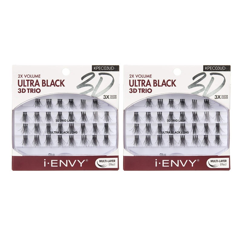 iENVY 3D Trio Lash Ultra Black Long 2 PACK Double Volume Naturally Fluffy 3X Faster Easier Appliacation