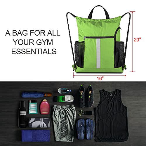 BeeGreen حقيبة ظهر بي غرين القابلة للسحب مع حجرة للأحذية و جيبين جانبيين من الشبك، خفيفة الوزن، محمولة، حقيبة رياضية بسحب الحبل - Image 3