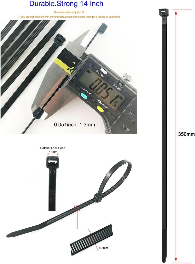 HS Plastic Zip Wire Ties Black Nylon Cable Zip Ties for Fencing Travel Outdoor Purpose, Cable Ties 14 Inch 50 LBS UV Resistant 500 Pieces - Image 2