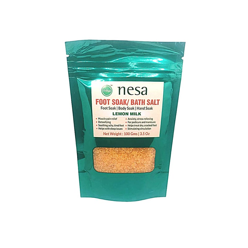 Nesa Lemon Milk Bath SaltFoot Soak Pack of 4  100g Each  Muscle Pain Relief Stress  Anxiety Relief  Dry Cracked Feet Care  Manicure and Pedicure  SelfCare  Relaxation  Detoxifying  Skin Cleansing and Moisturizing - Image 1