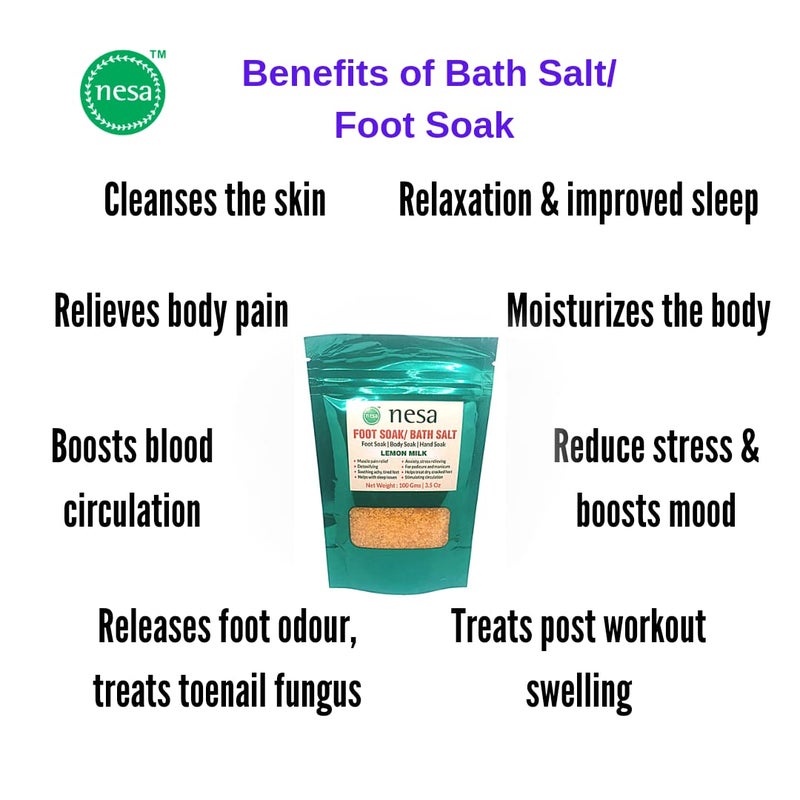 Nesa Lemon Milk Bath SaltFoot Soak Pack of 4  100g Each  Muscle Pain Relief Stress  Anxiety Relief  Dry Cracked Feet Care  Manicure and Pedicure  SelfCare  Relaxation  Detoxifying  Skin Cleansing and Moisturizing - Image 2
